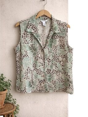 Vintage 100% Silk Sleeveless Sleeveless Shirt | Anna and Frank | Size XL